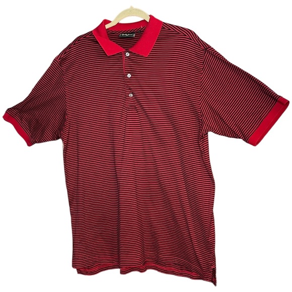 Bobby Jones Collection Golf Polo Shirt Mens Short Sleeve Size Large Red Stripe - Picture 6 of 7